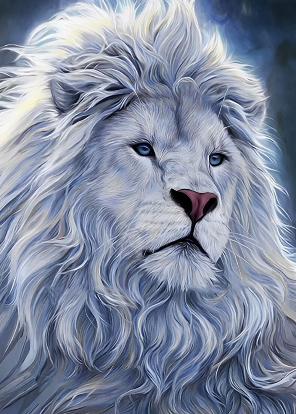 Lion Blanc à la Crinière Longue Broderie Diamant
