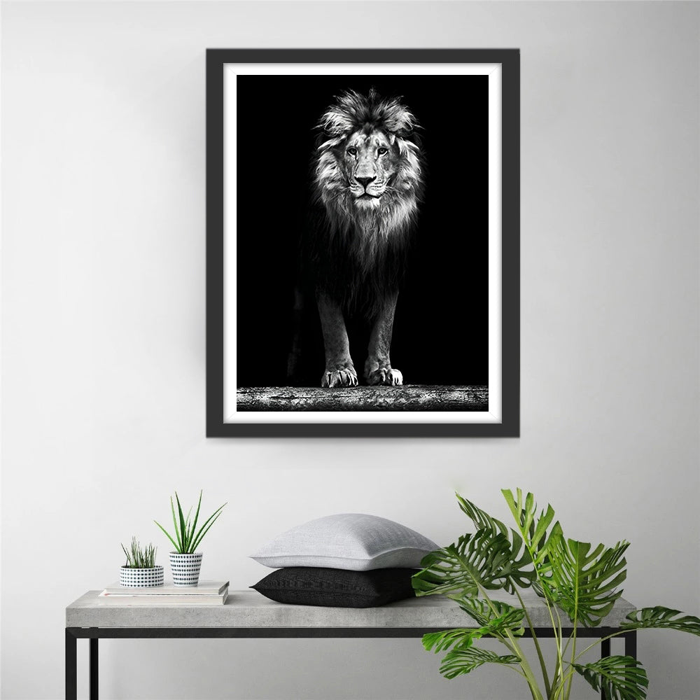 Lion Blanc et Noir Debout Broderie Diamant