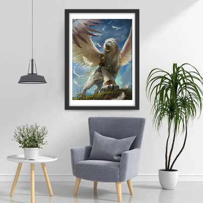 Lion Blanc Rugissant avec des Ailes Broderie Diamant