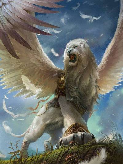 Lion Blanc Rugissant avec des Ailes Broderie Diamant
