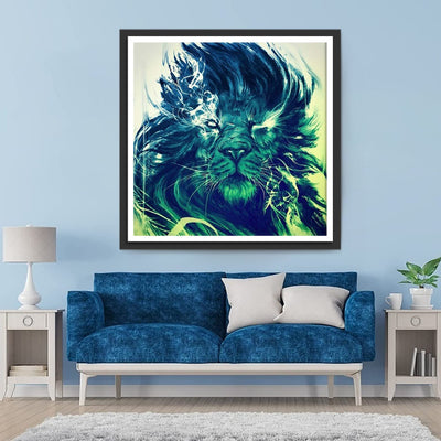 Lion Bleu, Vert et Jaune Broderie Diamant