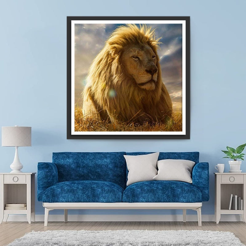 Lion Contemplatif Broderie Diamant
