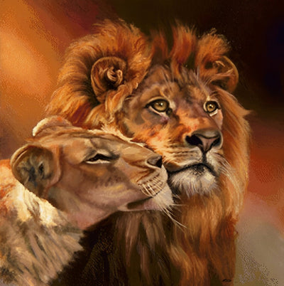 Lion Couple Affectueuses Broderie Diamant