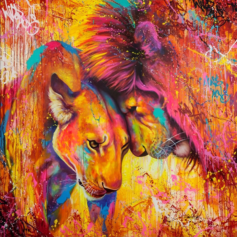 Lion Couple de Peinture à l'Huile Broderie Diamant