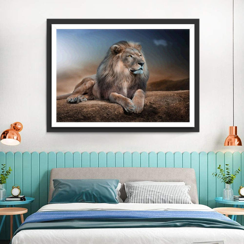 Lion dans la Savane Broderie Diamant