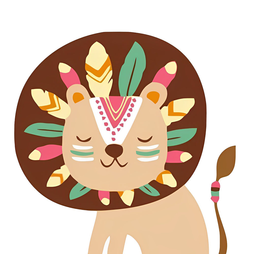 Lion dans la Tribu Cartoon Broderie Diamant