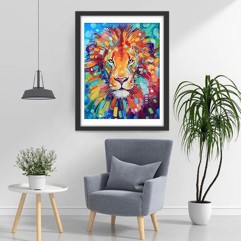 Lion de Bloc de Couleur Broderie Diamant