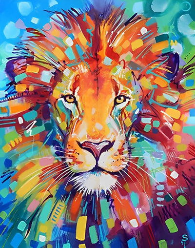 Lion de Bloc de Couleur Broderie Diamant