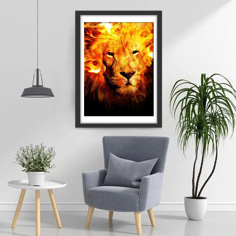 Lion de Flammes Broderie Diamant