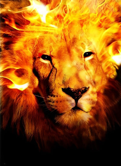 Lion de Flammes Broderie Diamant