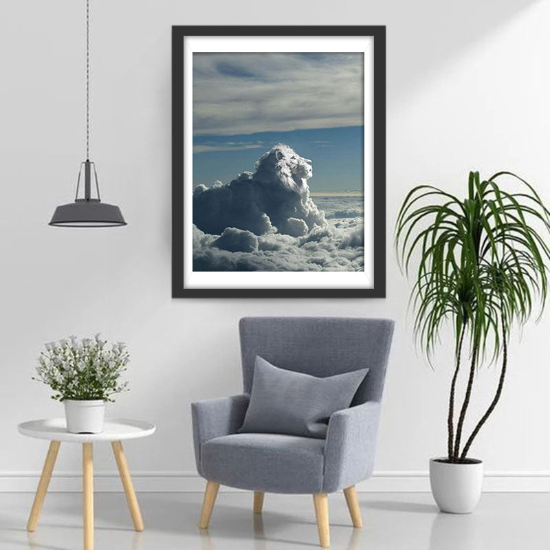Lion de Nuage Blanc Broderie Diamant