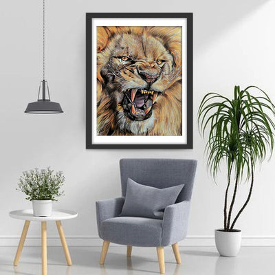 Lion en Colère Broderie Diamant