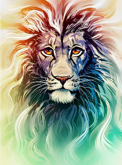 Lion en Couleur d'Arc-en-Ciel Broderie Diamant