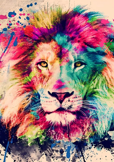 Lion en Couleurs Multiples Broderie Diamant