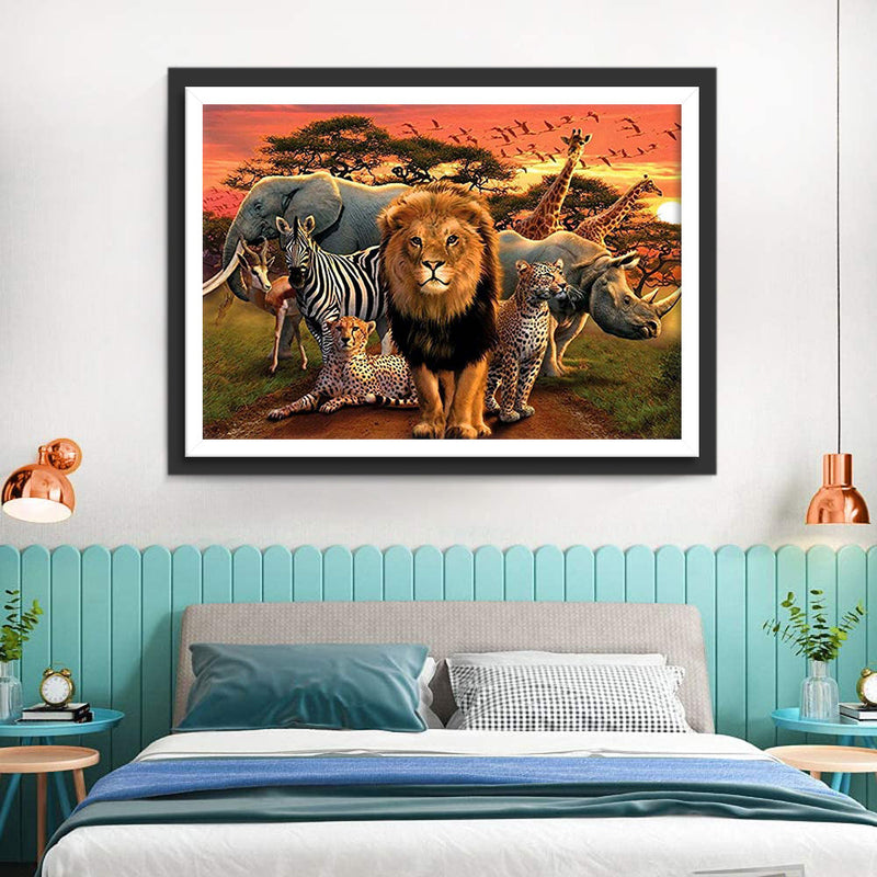 Lion et des Animaux Tropicaux Broderie Diamant