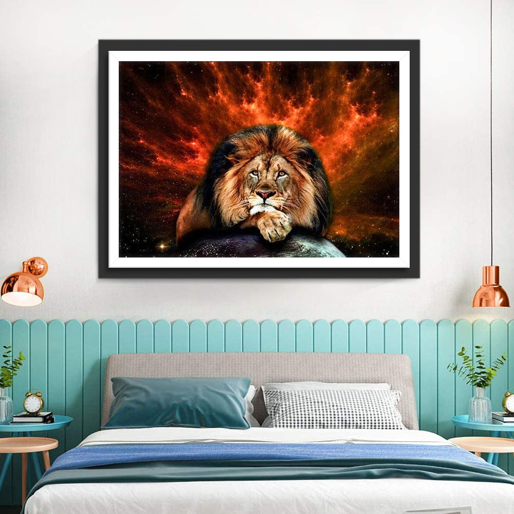 Lion et le Ciel Rouge Broderie Diamant