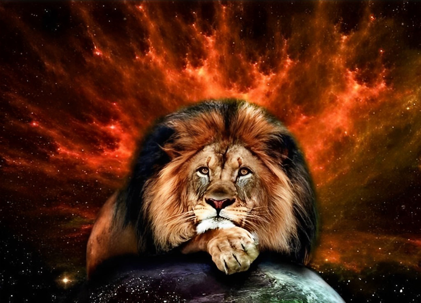 Lion et le Ciel Rouge Broderie Diamant