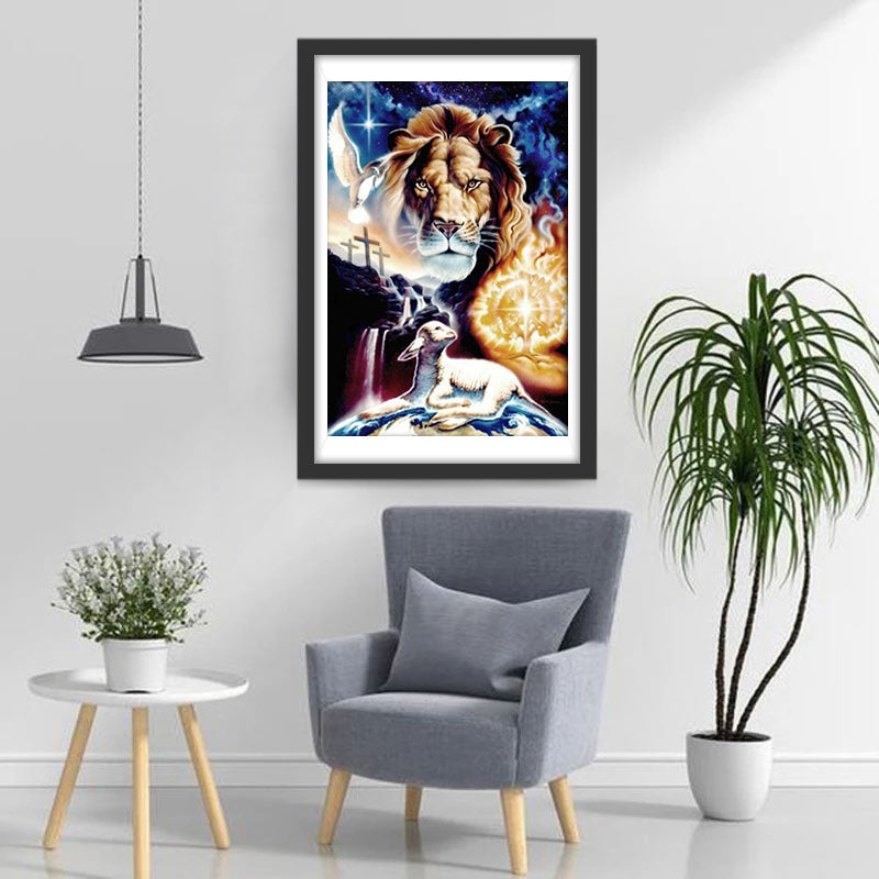 Lion et Mouton Broderie Diamant