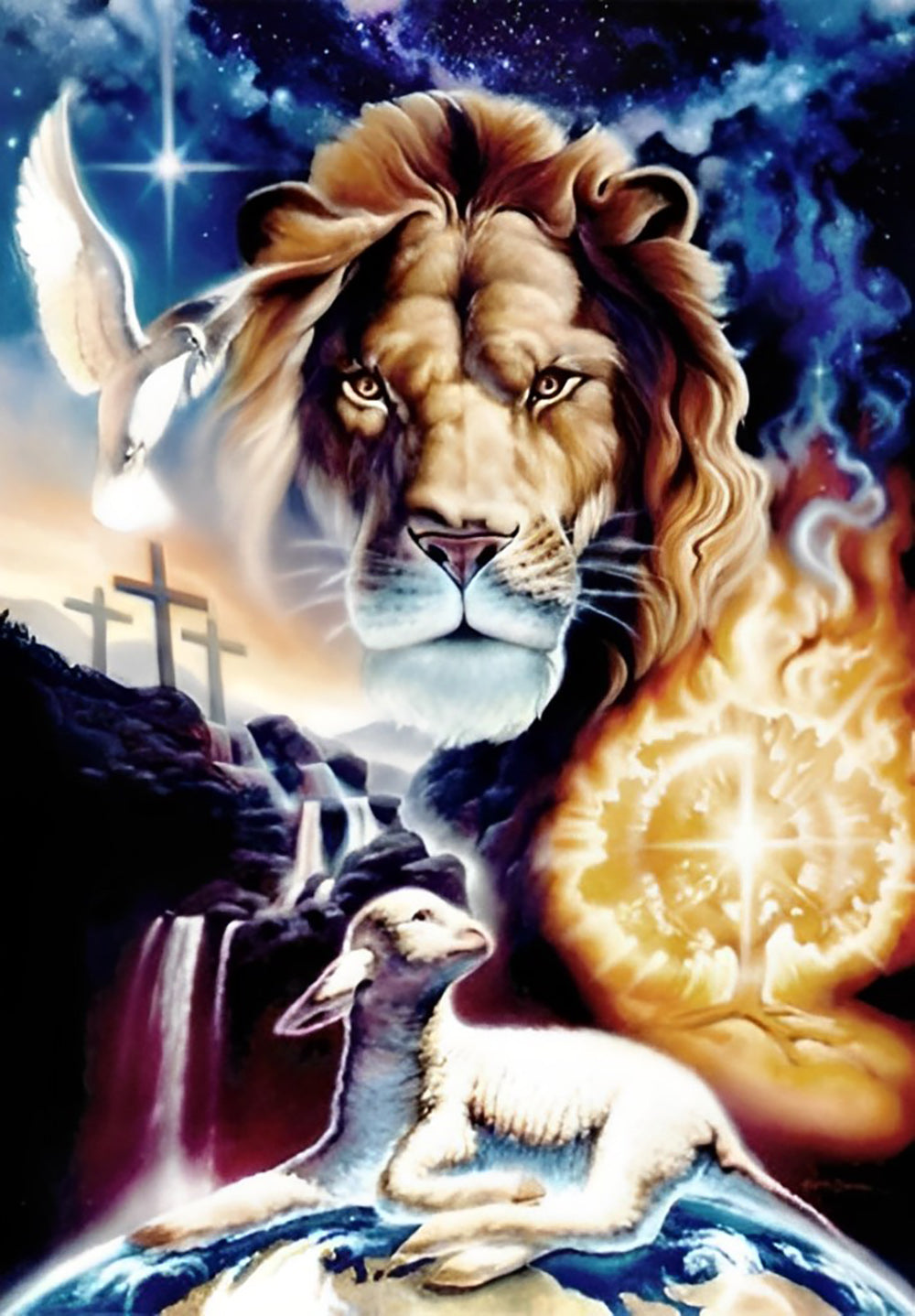 Lion et Mouton Broderie Diamant