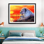 Lion et Son Lionceau avec Lumière Rouge Broderie Diamant