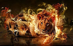 Lion, Flamme et Voiture de Sport Broderie Diamant