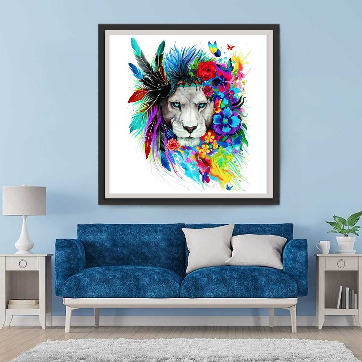 Lion, Fleurs et Plumes Broderie Diamant