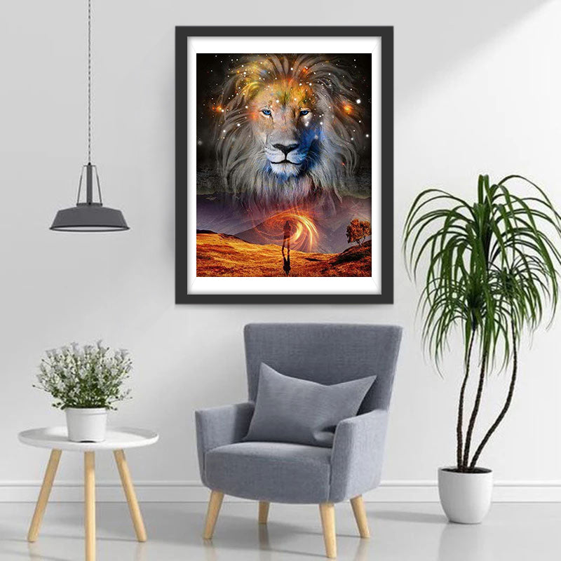 Lion, Homme et Etoiles Broderie Diamant