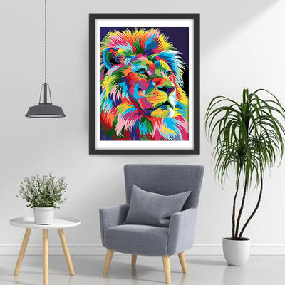 Lion Multicolore à la Crinière Longue Broderie Diamant