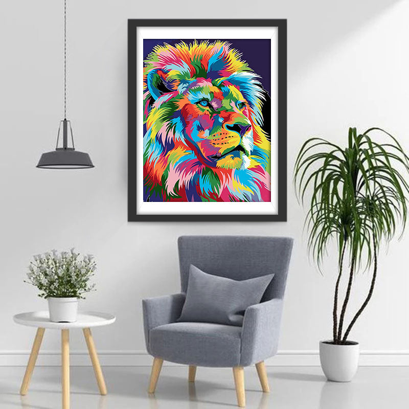 Lion Multicolore à la Crinière Longue Broderie Diamant