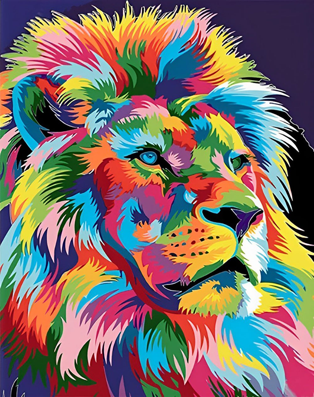 Lion Multicolore à la Crinière Longue Broderie Diamant