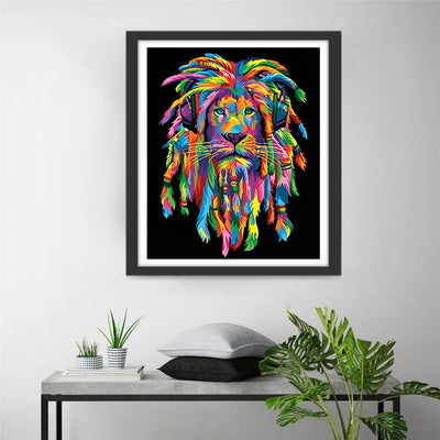 Lion Multicolore avec Dreadlocks Broderie Diamant