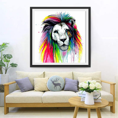 Lion Noir et Blanc à la Crinière Multicolore Broderie Diamant