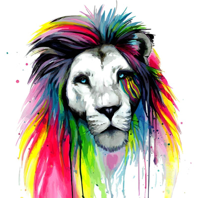 Lion Noir et Blanc à la Crinière Multicolore Broderie Diamant
