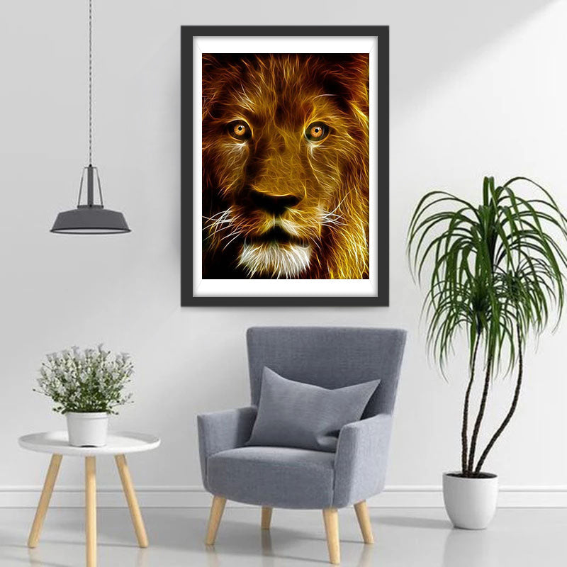 Lion Roux avec des Motifs Dorés Broderie Diamant