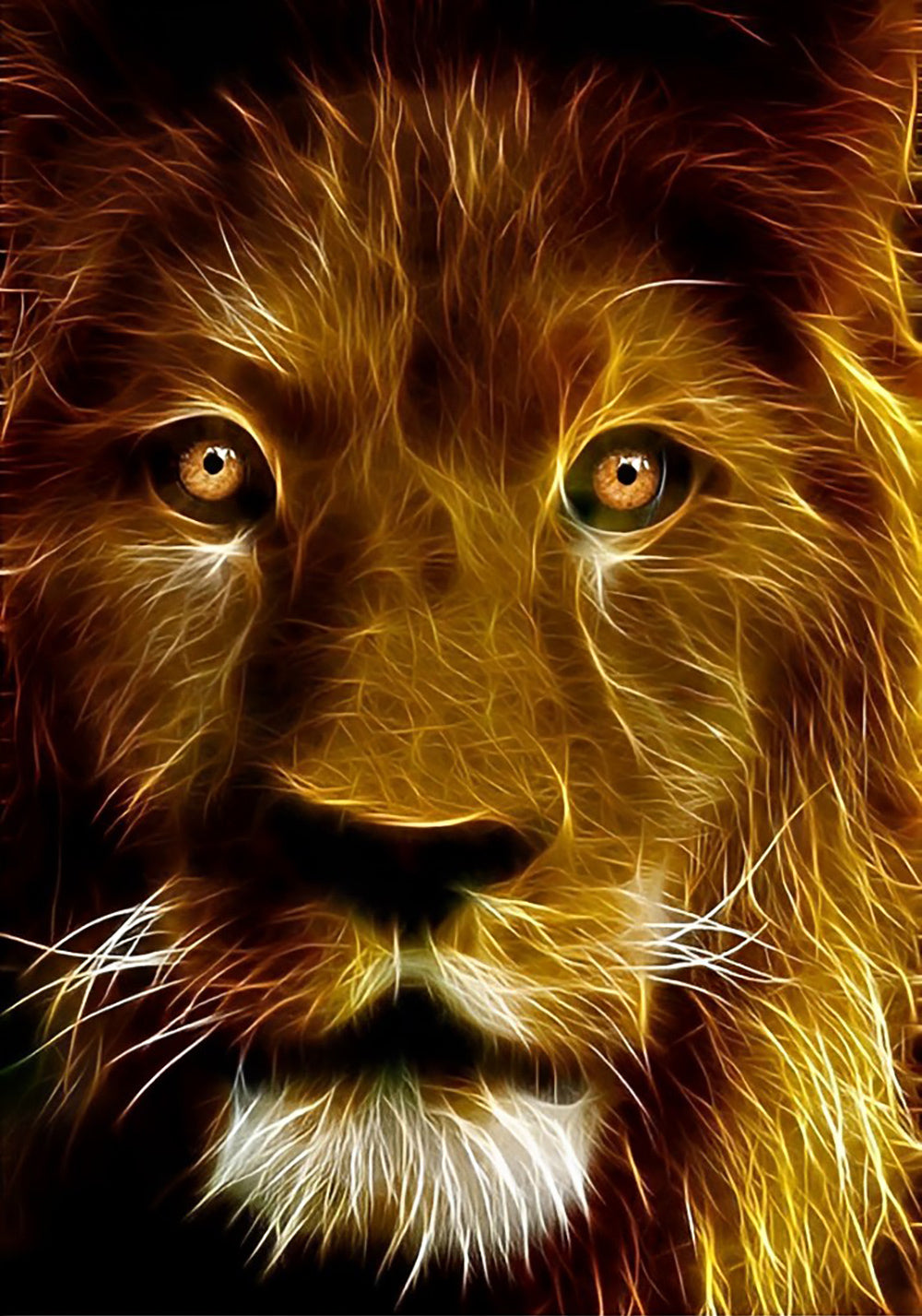 Lion Roux avec des Motifs Dorés Broderie Diamant