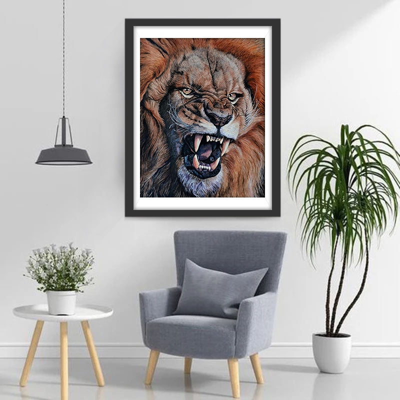 Lion Roux Rugissant Broderie Diamant