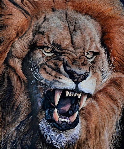 Lion Roux Rugissant Broderie Diamant