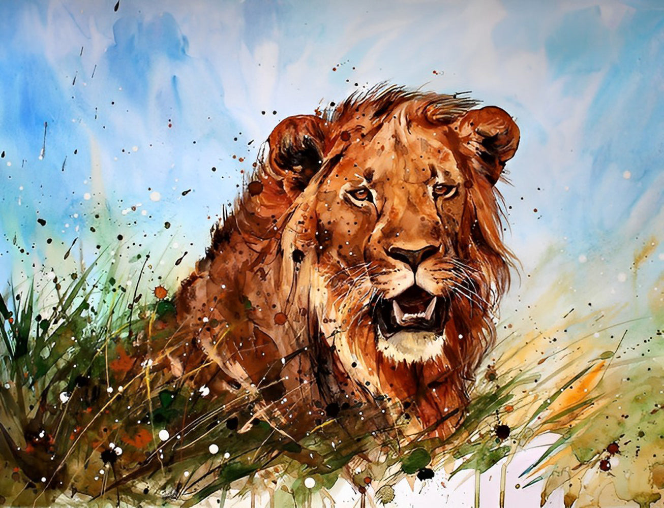 Lion Roux sur la Pelouse Broderie Diamant