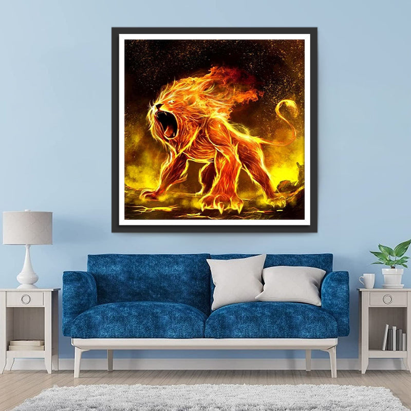 Lion Rugissant de Feu Broderie Diamant
