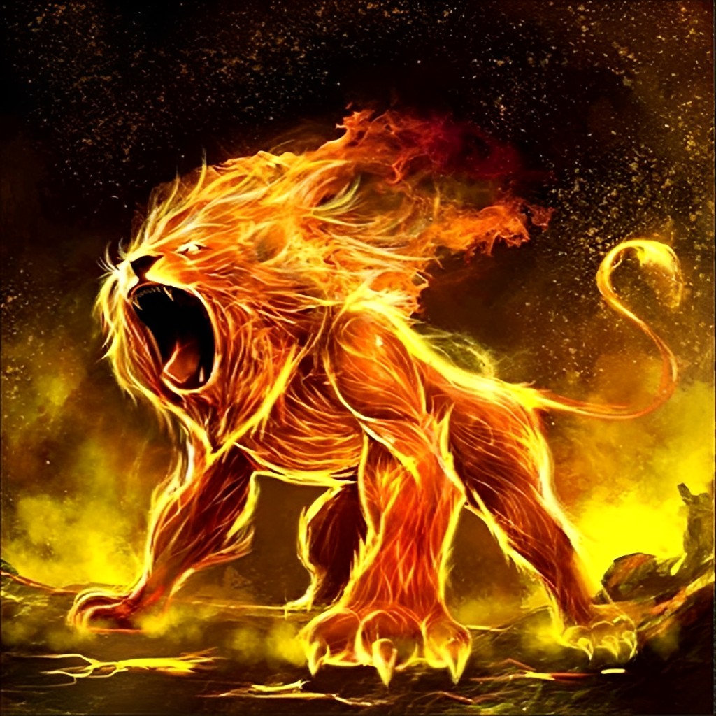 Lion Rugissant de Feu Broderie Diamant