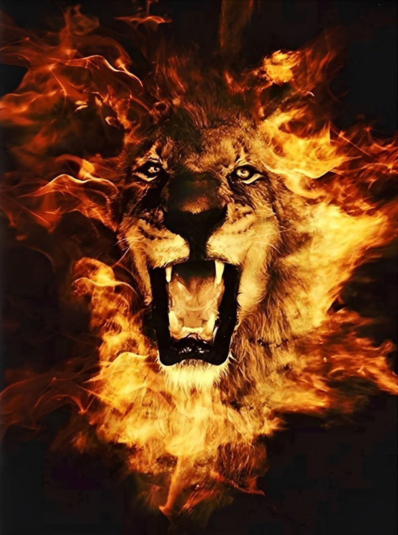 Lion Rugissant de Flamme Broderie Diamant