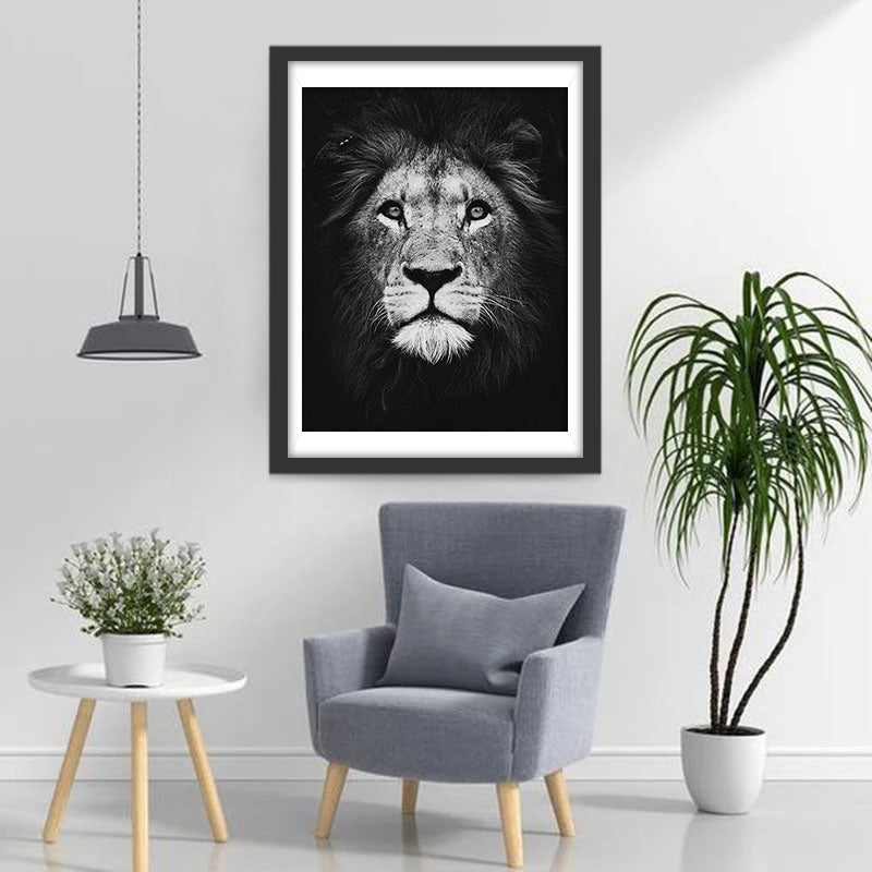 Lion Sage en Couleur Blanc et Noir Broderie Diamant