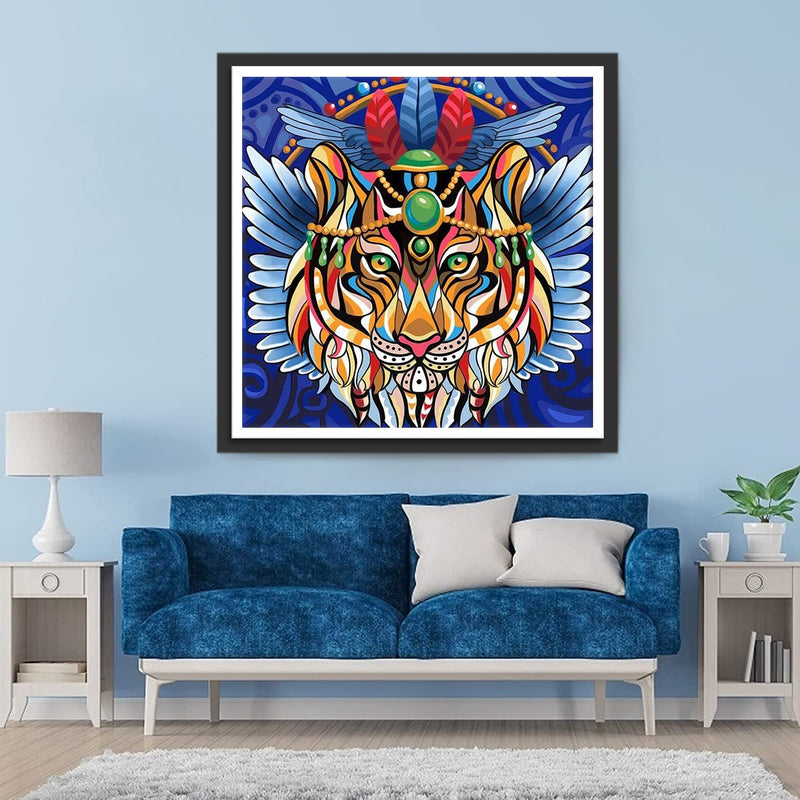 Lion Tribal avec Gemmes Broderie Diamant