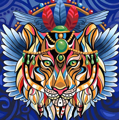 Lion Tribal avec Gemmes Broderie Diamant