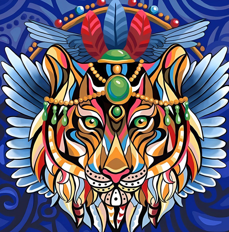 Lion Tribal avec Gemmes Broderie Diamant