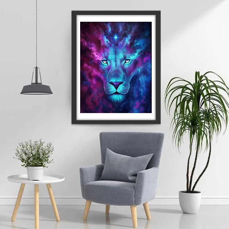 Lion Violet et Bleu Fantastique Broderie Diamant