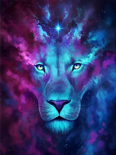 Lion Violet et Bleu Fantastique Broderie Diamant