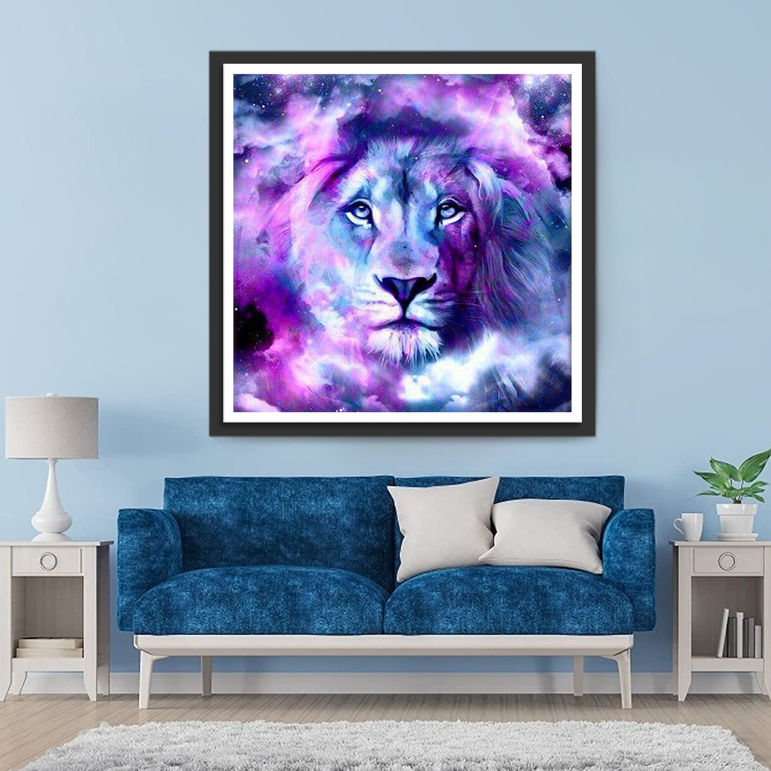 Lion Violet et Bleu Magnifique Broderie Diamant