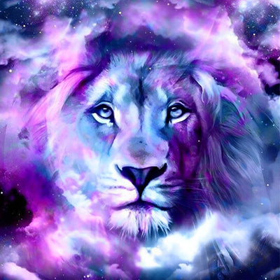 Lion Violet et Bleu Magnifique Broderie Diamant