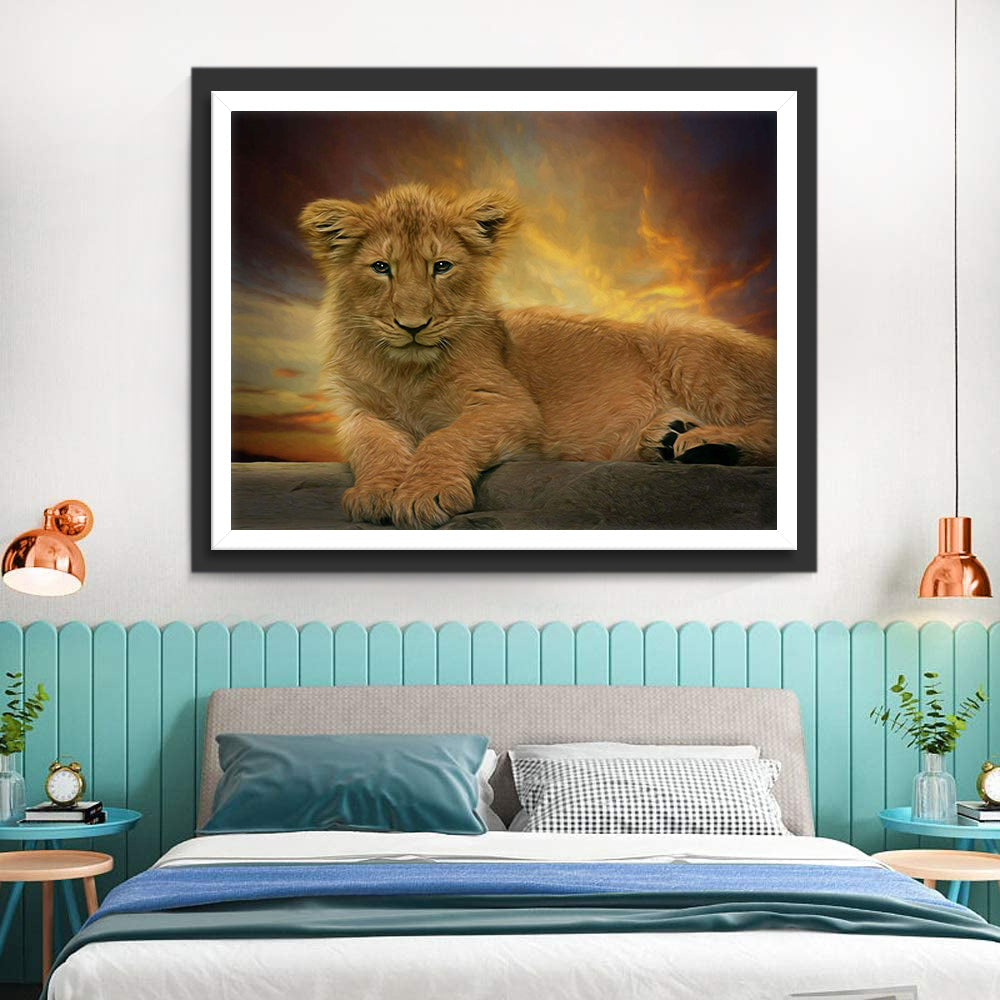 Lionceau et le Ciel Jaune Broderie Diamant